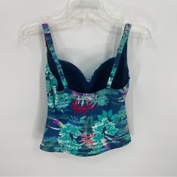 Bond-Eye Australia Size 10 Blue Green Tropical Floral Tankini Top Ruched Lined - Picture 7 of 8